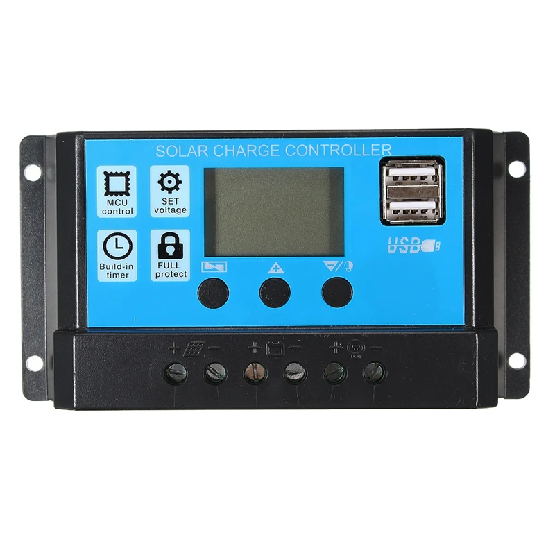 

Leory PWM 12V/24V 10/20/30A Solar Controller Dual USB LCD Display Solar Panel Charge Regulator Built In Timer Control