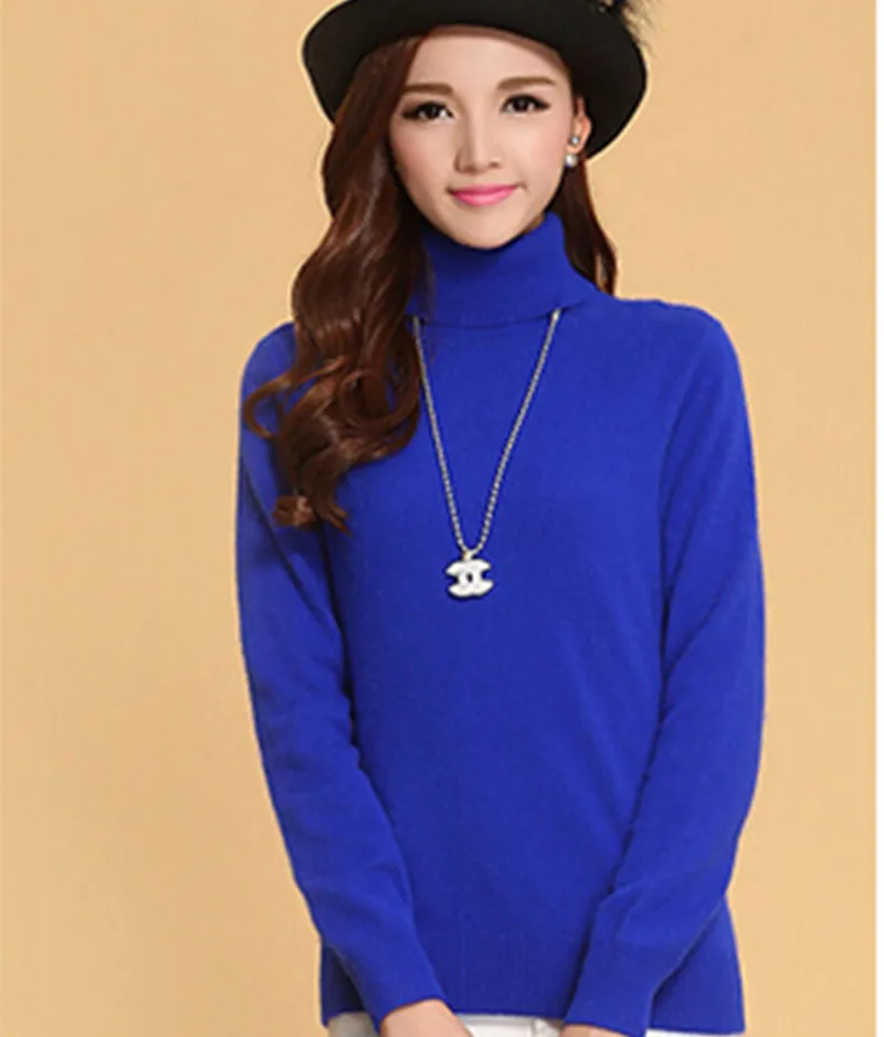 Nice High Quality Pure Cashmere Sweater Pullover Turtleneck Turn down Collar Solid Color Women's 
