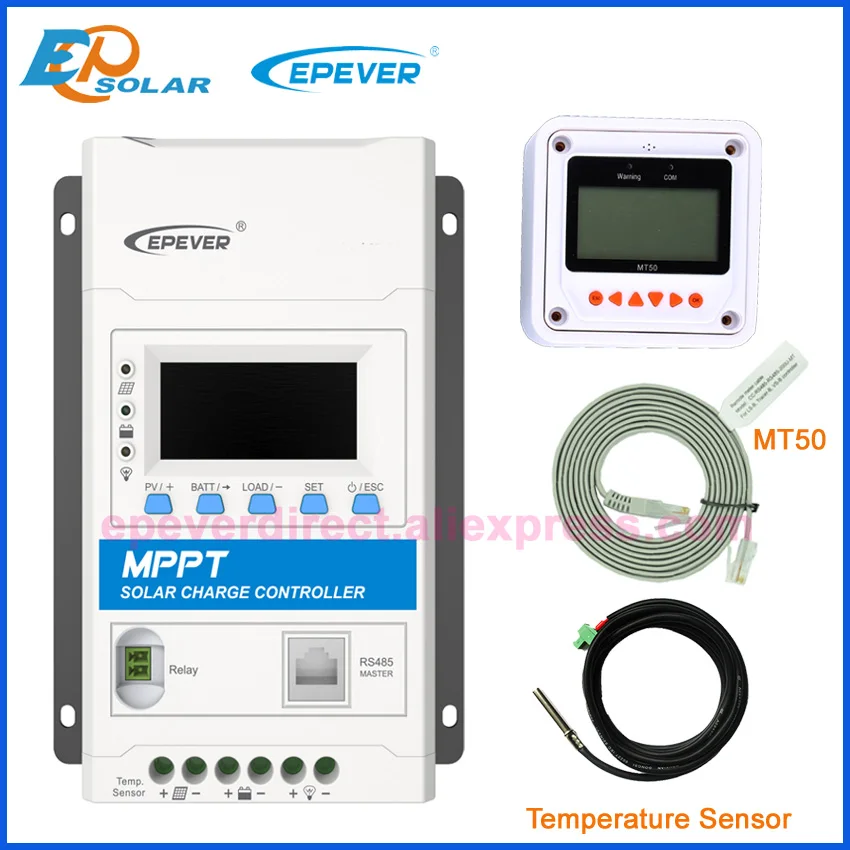 EPEVER 40A со слежением за максимальной точкой мощности, контроллер солнечного зарядного устройства 12v 24v 40amp авто реле COM мастер TRIRON4210N TRIRON4215N с MT50 WI-FI BLE - Цвет: with MT50 and Sensor
