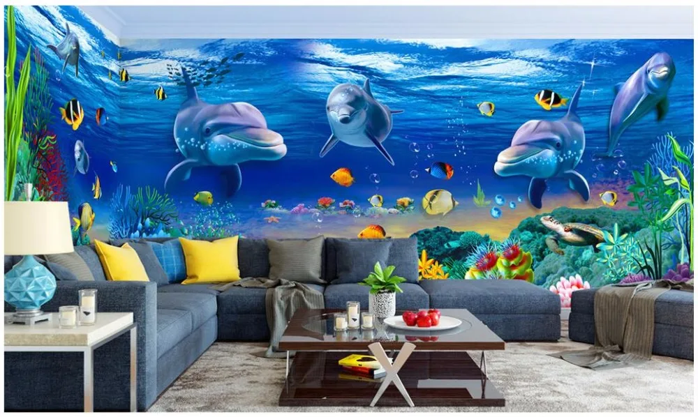 

custom mural photo 3d wallpaper The dream undersea world dolphin theme background wall 3d wall murals wallpaper for wall 3 d