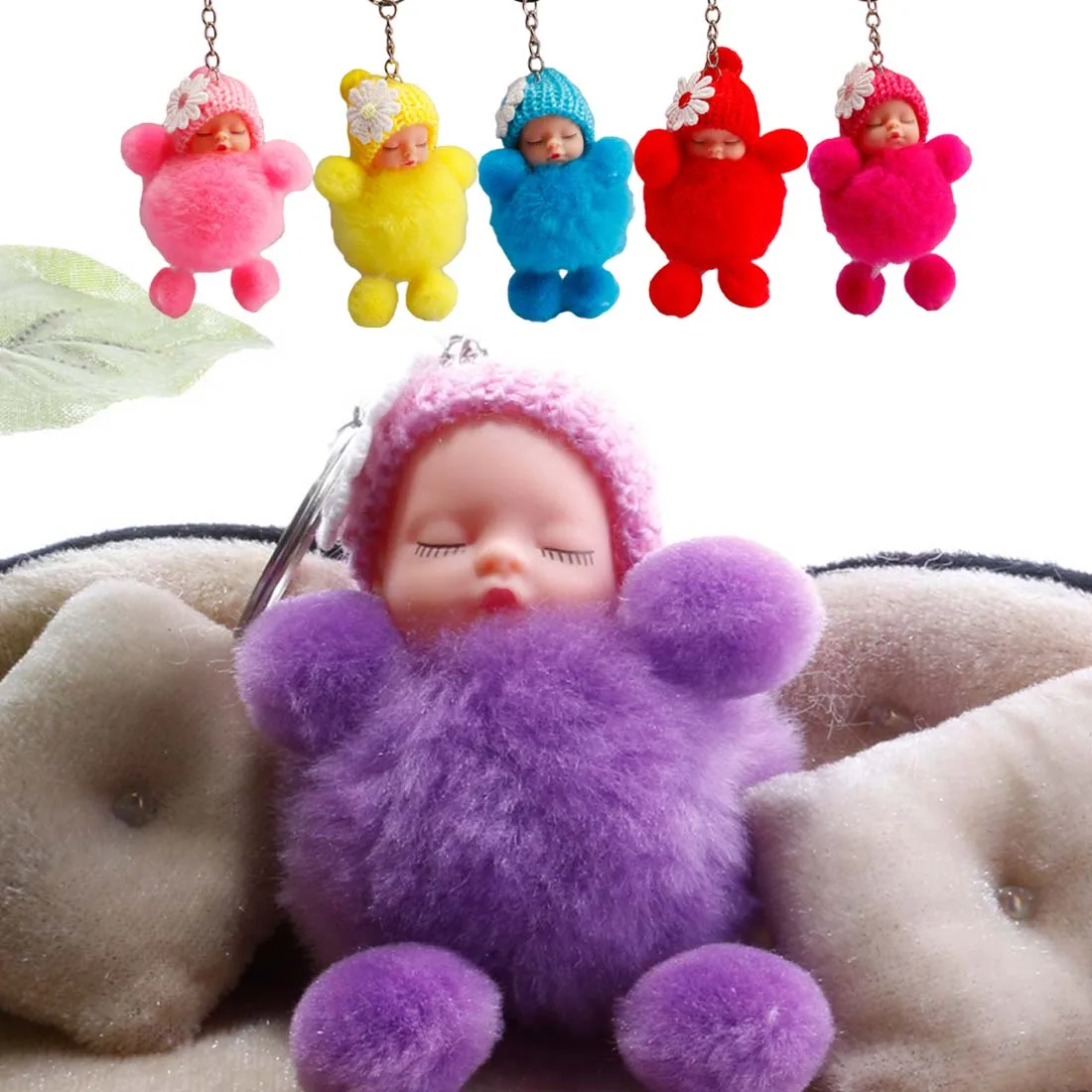 

Hot Pendant Charm Keychain fashion New Cute Cute baby hair ball keychain Sleeping Baby Doll Ball Car Keyring Holder Bag