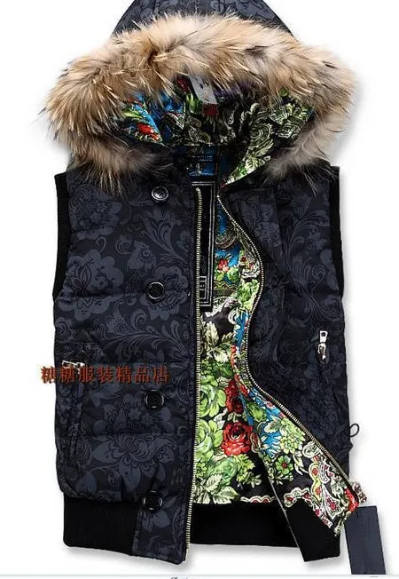 Зимний меховой воротник, модный пуховый жилет с капюшоном, женский и мужской жилет, зимнее пальто для влюбленных - Цвет: BLACK