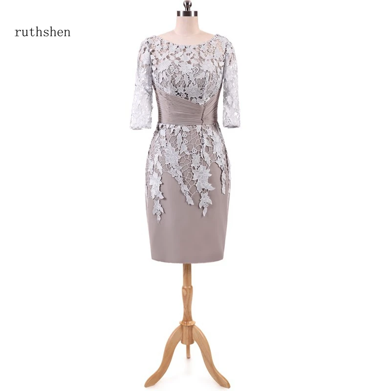 

ruthshen The Latest Sale A line Lace and Satin Mother Of The Bride Dresses With Half Sleeves Lace Ruched Vestido De Madrinha
