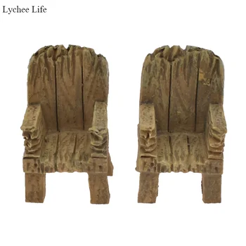 

Lychee Life 2PCS Mini Simulated Wooden Chair Home Crafts Decor Handmade Ornament Resin Micro Landscape Fairy Garden Miniature