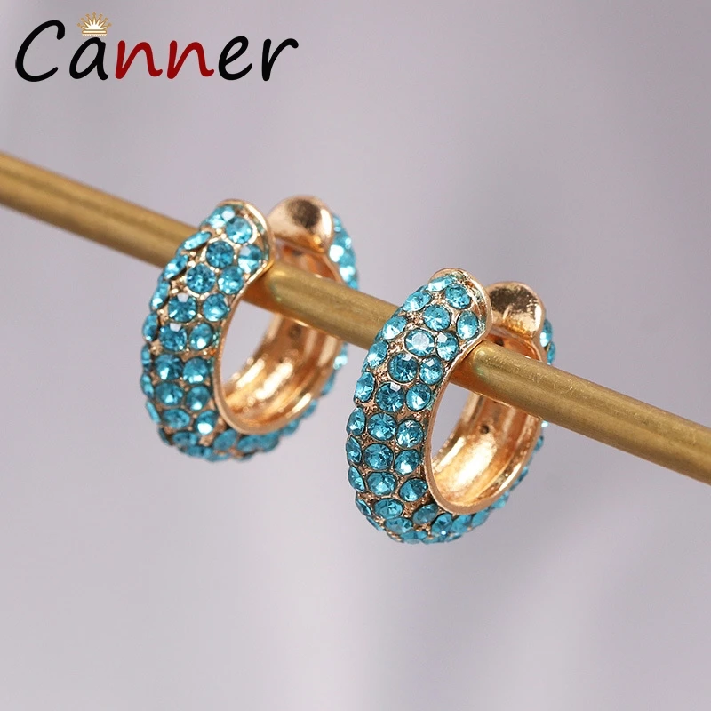 blue CANNER Роскошный Клип серьги без пирсинг кольцо ухо манжеты клип горный хрусталь серьги золотые ухо манжеты для Женская манжета серьги FI - Окраска металла: blue