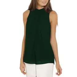 Летняя женская рубашка Топ с круглым вырезом без рукавов сплошной цвет шифоновая блузка женская Повседневная Свободная блузка Blusas De Vero #5 т