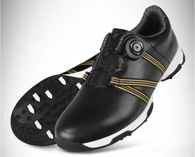 

Top quality!2017 patent Golf Shoes Men waterproof Leather shoes laces send activities nail automatic revolving spikes