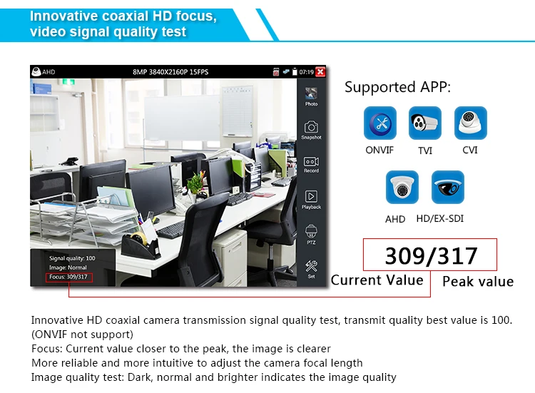 8 дюймов H.265 4 K HD IP тестер систем Скрытого видеонаблюдения с дисплеем CVBS AHD CVI TVI SDI камера 8MP MultimeterOptical волокна VFL TDR WI-FI ONVIF HDMI Вход