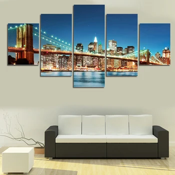 

5 Panels Beautiful City Night Large HD Pictures Home Wall Decor Canvas Printed Painting Without Frame