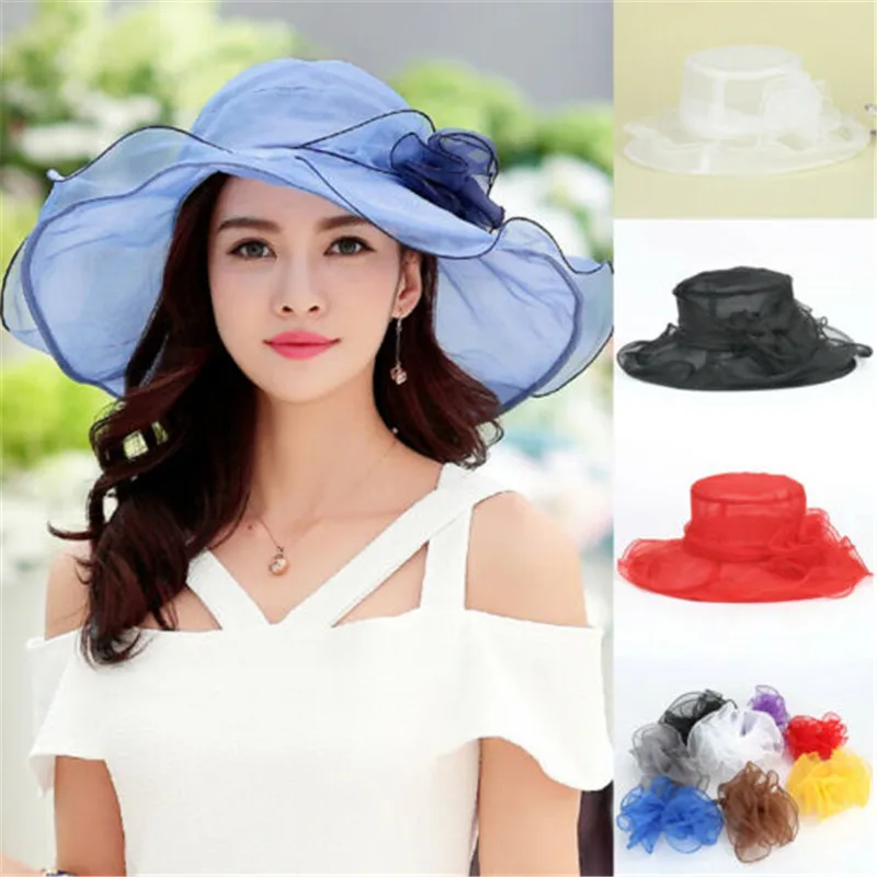 

Fashion Women Lace Wide Brim Kentucky Derby Sun Hat Wedding Tea Party Church Caps Mesh Sheer Rose Flower Sun Caps Hat Elegant
