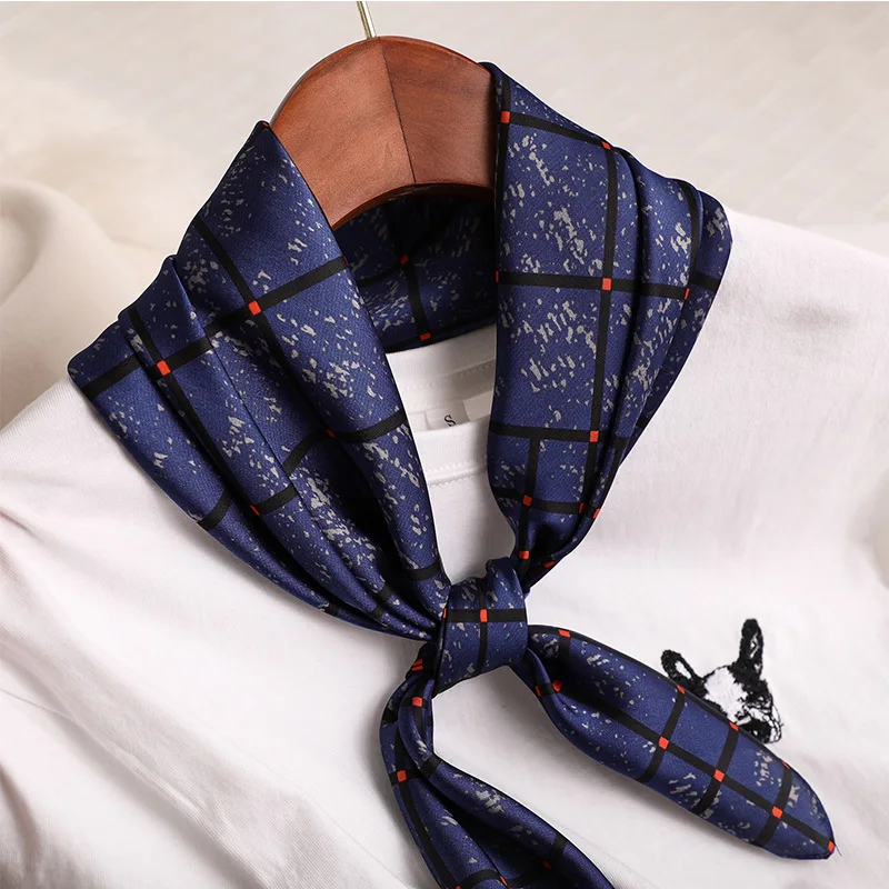 Новые шелковые шарфы, Женский Повседневный Шарф с геометрическим рисунком, квадратный элегантный женский шейный платок для офиса, бандана, шаль 70*70 см - Цвет: navy