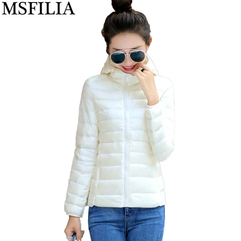 

MSFILIA Winter Jacket Women 2017 Women Autumn Winter Long Sleeve 85% White Duck Down Hooded Short Coat