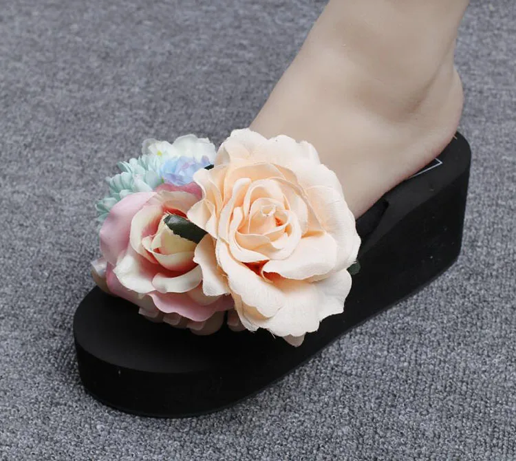 2019 New Anti-skid Base Wedge Shoes For Sale Handmade Flowers Buy Beach Flip Flops Slippers Online Cheap Black52