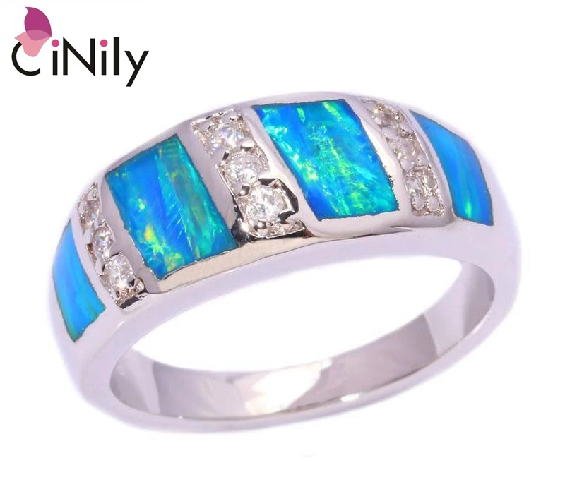 CiNily Created Blue Fire Opal Cubic Zirconia Silver Plated Rings Wholesale for Women Jewelry Gift Ring