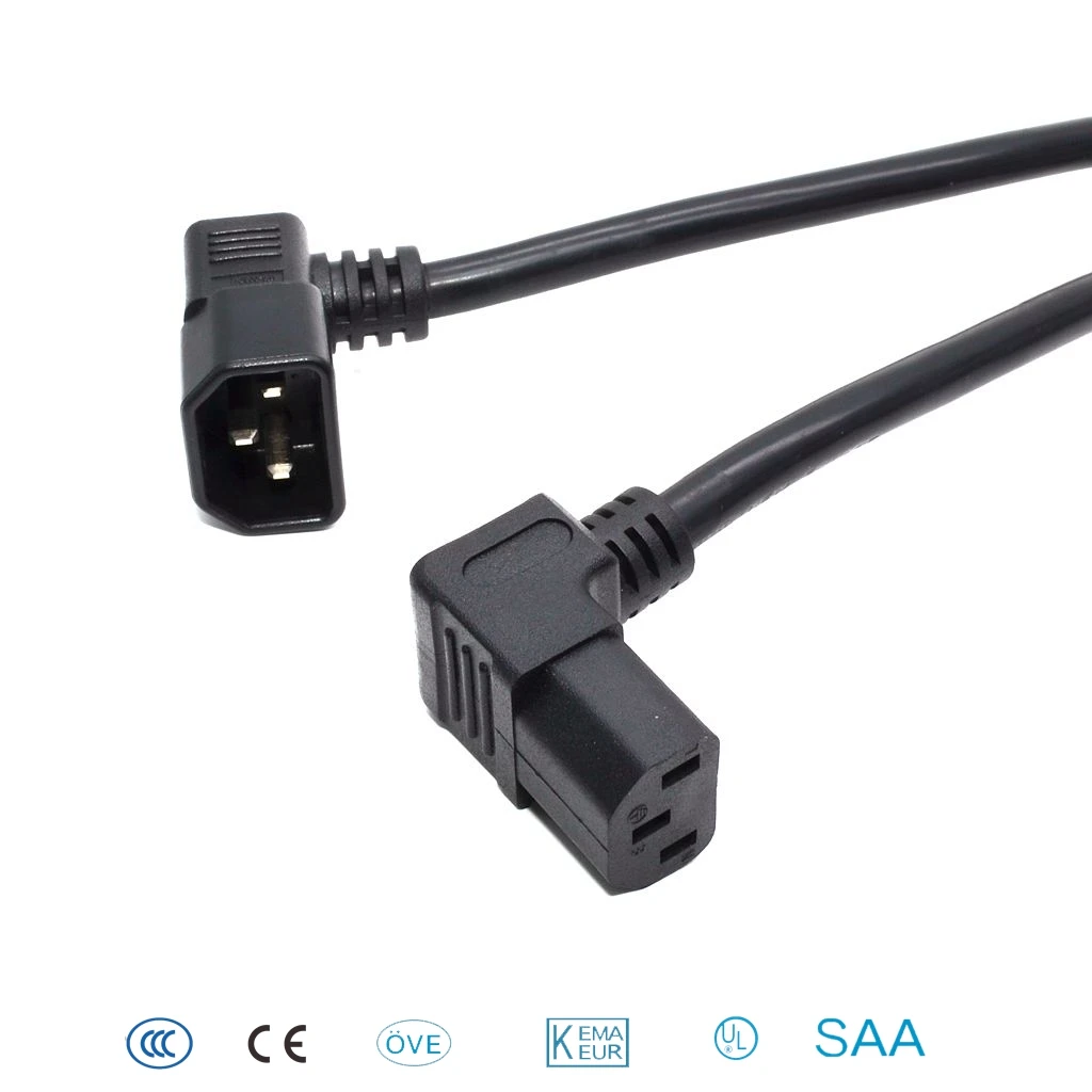 IEC 320 C14 Male to C13 Female Cord, C13 to C14 Dual Down Angle Right Angle Power Cable About  1.5M   1 PCS