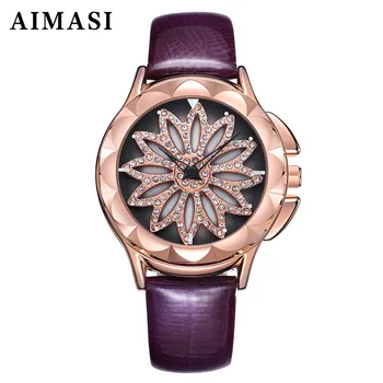 

Fashion Aimasi Women Luxury Flower Rotate Bracelet Watch Waterproof Ladies Quartz Wristwatches Leather Female Clock Montre Femme