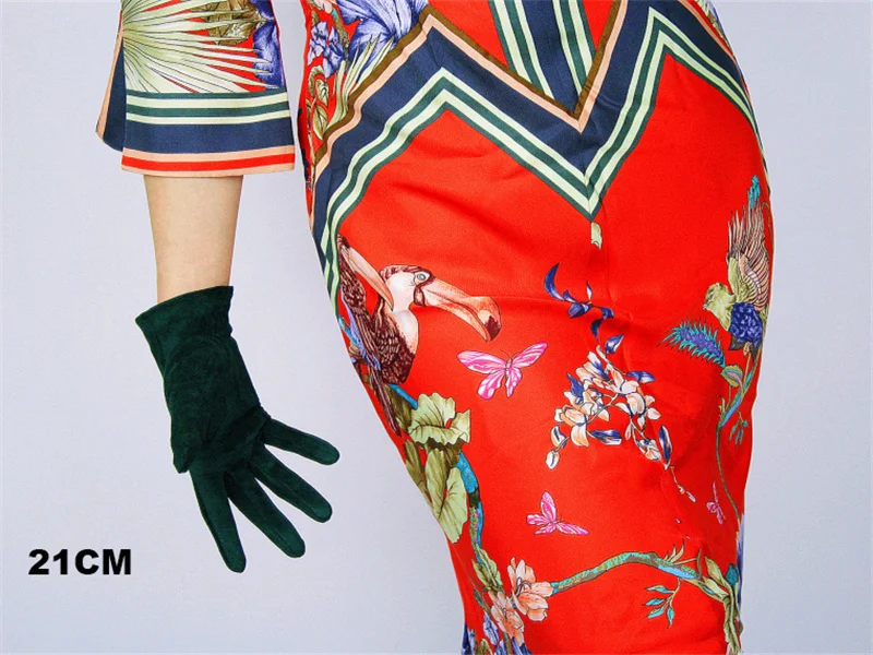 Женские замшевые перчатки 60 см Экстра длинные матовые шлифовальные замшевые имитация кожи темно-зеленый JPSL60