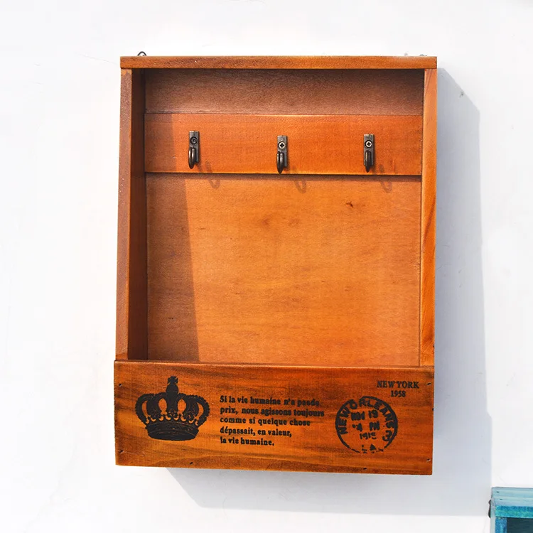 

Vintage Wooden Decorative Key Box Keychain Crafts Home Furnishing Key Storage Box Home Wall Art Ornaments Accessories