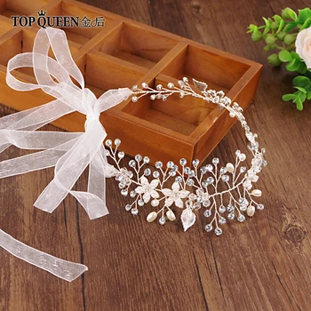 

TOPQUEEN Bridal Rhinestone Headpiece Flower Hair Accessories Brides Pearls Tiaras Headbands Bridal Crown Hair Jewelry HP236