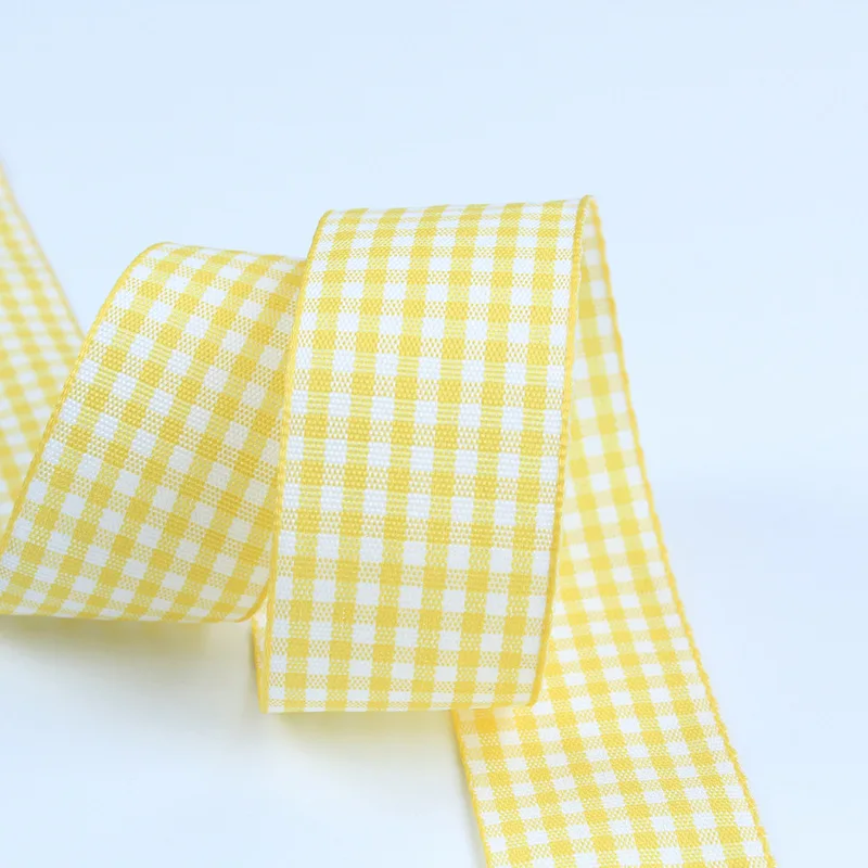 50 ярдов/рулон 6 мм черный белый клетчатый плед ленты с узором DIY галстуки-бабочки для девочек повязка на голову заколки серьги подарочная упаковка ленты - Цвет: Светло-желтый