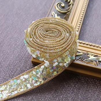 

Crystal Rhinestone beaded Wedding dress accessories Pearl Beaded Lace Trim fabric applique patches Iron on or Sew on 2.5*100cm