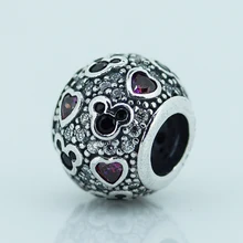 DIY бусины для изготовления ювелирных изделий из стерлингового серебра-ювелирные изделия сверкающий Микки бусины в виде сердечек Подвески Серебро 925 Berloque Perles женщины