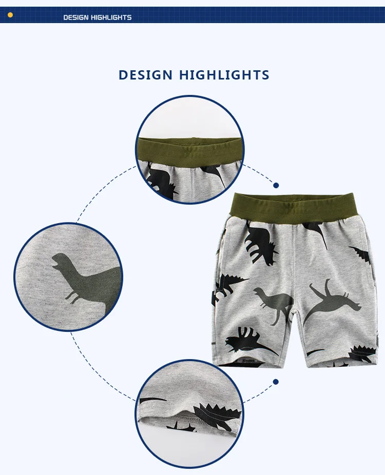 Cartoon Dinosaur Boys Shorts Knee Length Summer Pants Elastic Waist Kids Casual Shorts For Boys 2 3 4 5 6 7 8 Years