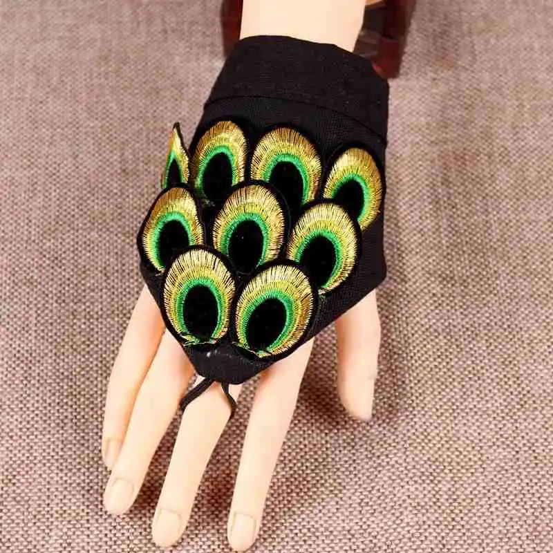 2019 этнические ветра вышивка павлин перо перчатки без пальцев Модные Джокер браслет украшения для танцоров для женщин 13