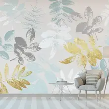 Индивидуальные 3D Настенные обои скандинавские простые золотые маленькие свежие тропические листья диван фон украшение стены живопись