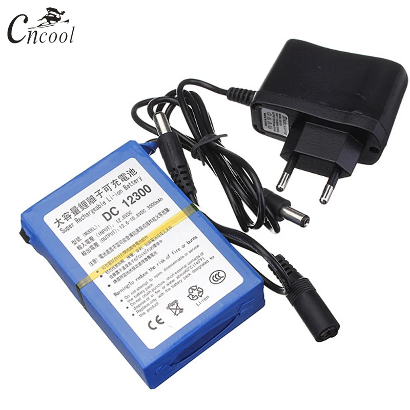 

Cncool 12V 3000mAh Li-lon Battery DC Super Rechargeable Battery + AC Charger + explosion-proof switch US/ EU/UK Plug Accmulator
