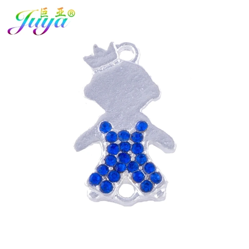 

Juya 10pcs/lot Wholesale Colorful Cz Rhinestones Gold/Silver Crown Boy Princess Girl Connector Charms For Women Jewelry Making