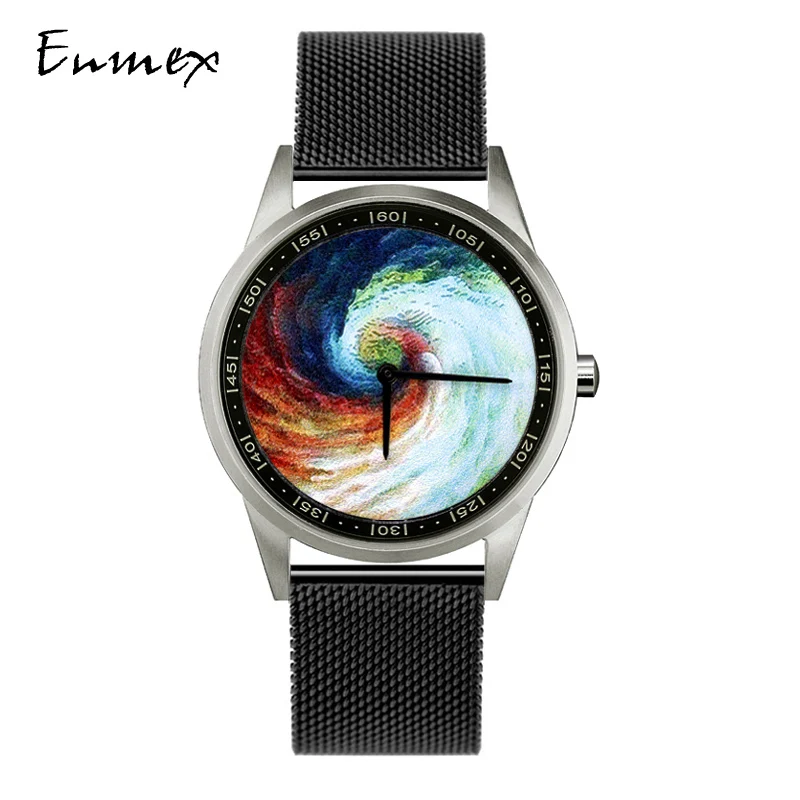 Najtaniej 2019 Enmex design zegarek 3D Rainbow Vortex kreatywny design opakowanie ze stali nierdzewnej obraz olejny twarz moda zegarek kwarcowy