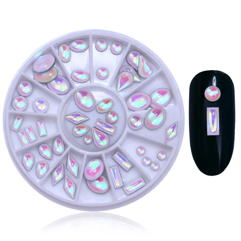 

Opal Nail Rhinestone Beads Round Flat Back DIY UV Gel Manicure 3D Nail Art Decoration in Wheel Nail Accessories AB Color