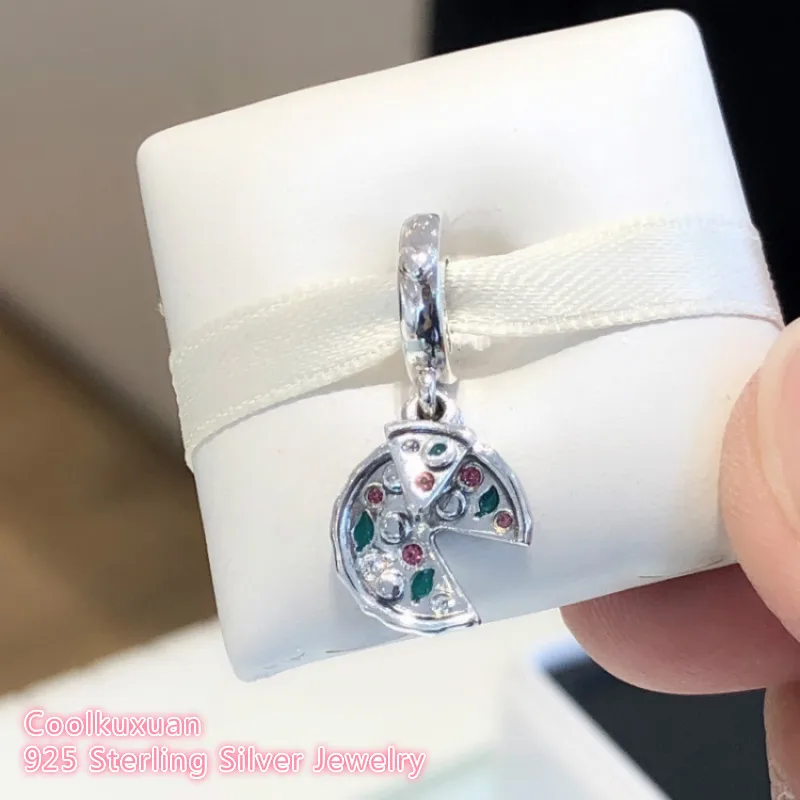 

925 Sterling Silver Passion for Pizza Dangle Charm, Green Enamel Fit Original Brand Charms Bracelet DIY jewelry 2018 Autumn