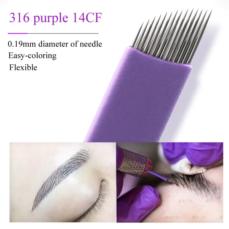 

50pcs Tattoo Needle Accessories Permanent Makeup Sterilized Purple 14/18pins New Products Microblading Blade For Eyebrow Lip