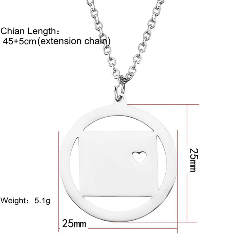 Elfin-New-304-Stainless-Steel-Colorado-Map-Necklace-High-Quality-Circle-Colorado-Map-Pendant-Necklace-Women