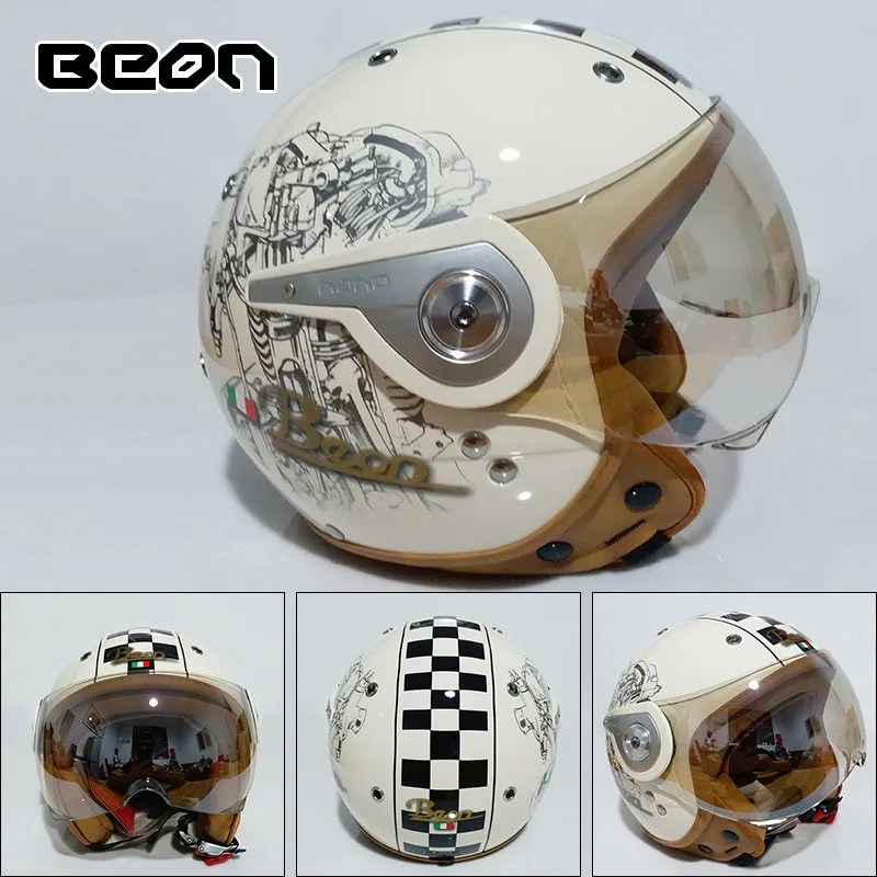 Новое поступление бренд BEON мотоциклетный шлем Ретро Скутер открытый шлем Винтаж 3/4 мотоциклетный шлем capacete B-110A cascos