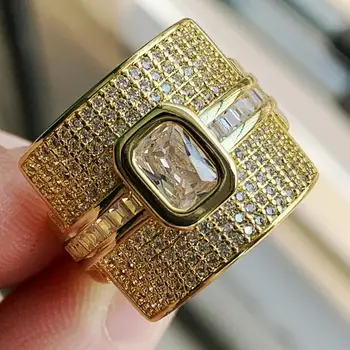 

Classical Jewelry 925 Sterling Silver&Gold Fill Cushion Shape 5A White Clear Cubic Zirconia Party Wedding Women Bridal Ring Gift