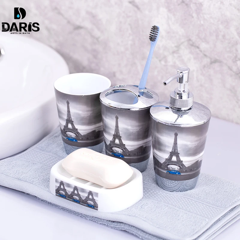 Kaufen SDARISB 100% Kunststoff Bad Zubehör set 4 Stücke Badeset Geschenk Inlcude Zahnbürstenhalter Set Tumbler Seifenschale Seifenspender