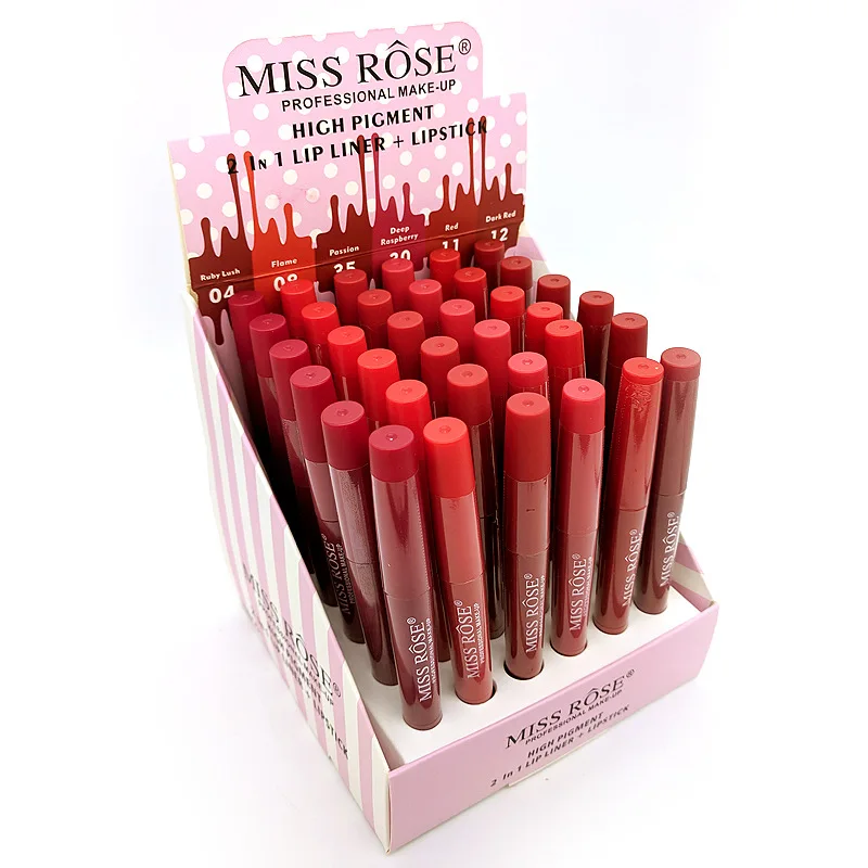Набор для макияжа Miss Rose матовая губная помада 2 в 1 с высоким пигментом 8/36/72 шт.