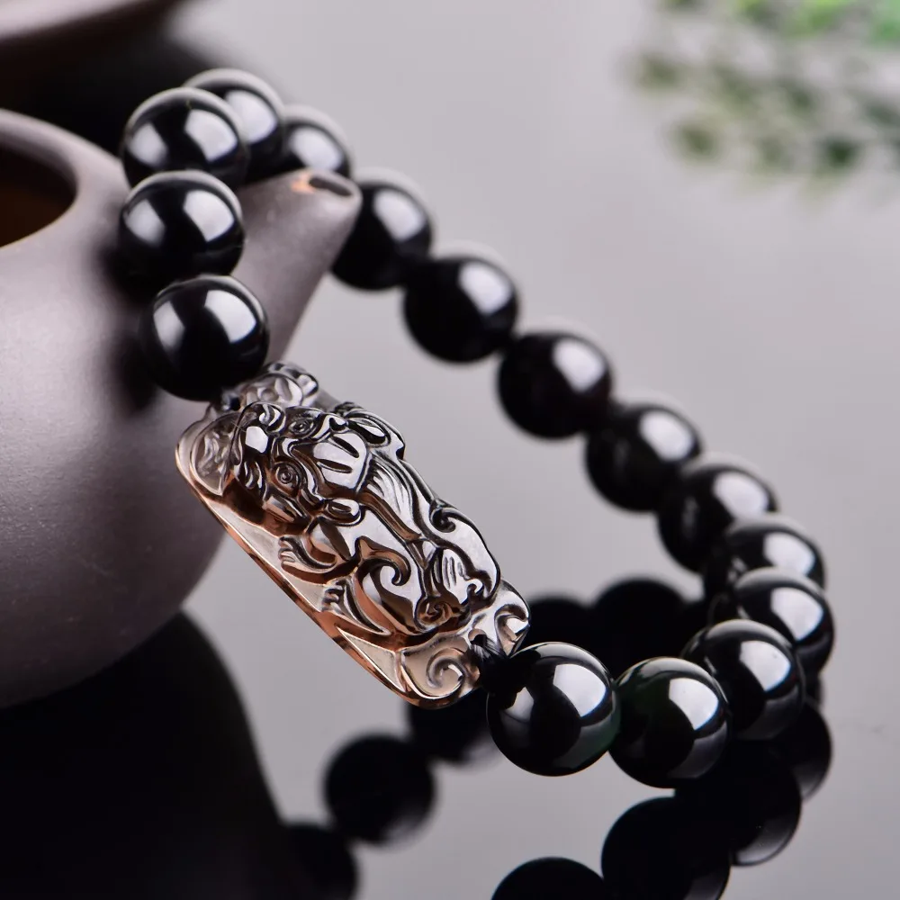 

natural crystal obsidian and the luck of the hand chain for the transfer of men and women