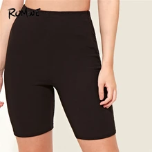 Romwe, спортивные черные одноцветные ребристые велосипедные шорты для женщин, лето, для йоги, спортивные колготки, леггинсы для фитнеса, бега, простые байкерские шорты