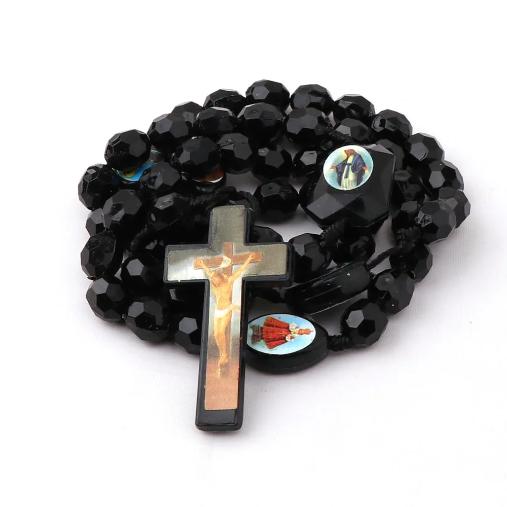 8x9 мм Красочные католические ручные узлы четки Arcylic ожерелье с гранеными бусами ювелирные изделия религиозная фотография икона благословенный крест подвески