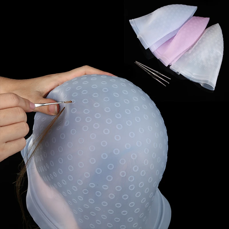 

Pro Salon Reusable Highlighting Dye Frosting Tipping Cap Hair Coloring with Metal Hook Silicone Caps Hair Care Styling Tool