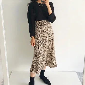 

Summer Leopard Print Beach Skirt Women Sexy High Waist Streetwear Korean A-line Midi Skirt Retro Faldas Mujer Office Vintage