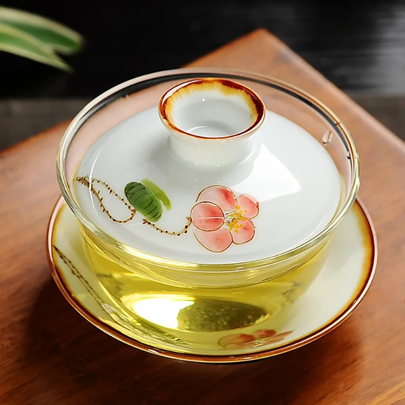 Китайский стеклянный Gaiwan, чайная чашка, портативный чайный набор кунг-фу, дорожный чайник - Цвет: C