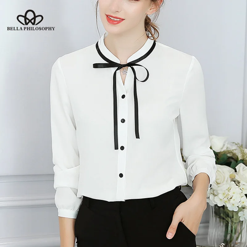 Wonder 2019 new Spring Women Shirt Tops Office Ladies Blouse Fashion Long Sleeve Bow Slim Female Cute Work Blouses S-XXL