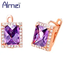 Модные Кристальные серьги-гвоздики цвета розового золота с кубическим красным/фиолетовым камнем для женщин, свадебные серьги, подарок на день рождения, R276