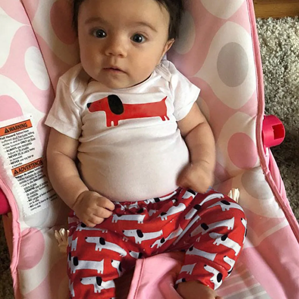 

2019 Summer New littl Girls Clothing Set eNewborn Kids Baby Girl Boy Dog Cartoon Print Romper Bodysuit+Pant 2PCS Outfit Clothes