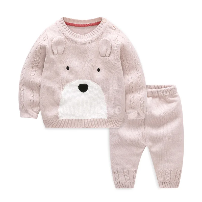 Одежда для маленьких мальчиков Хлопковый вязаный пуловер, свитер, штаны комплект из 2 предметов для маленьких девочек г. фирменный дизайнерский комплект для маленьких мальчиков - Цвет: Хаки